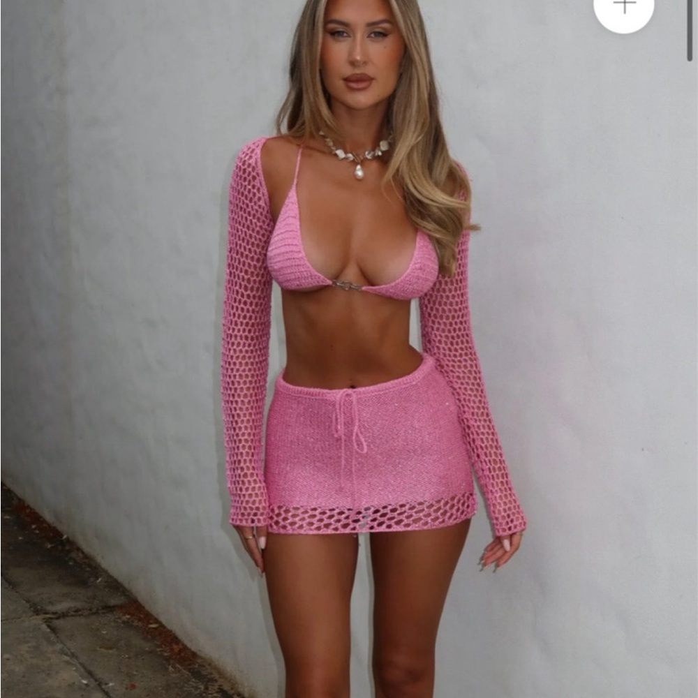 Pink Crochet Swim Coverup Set